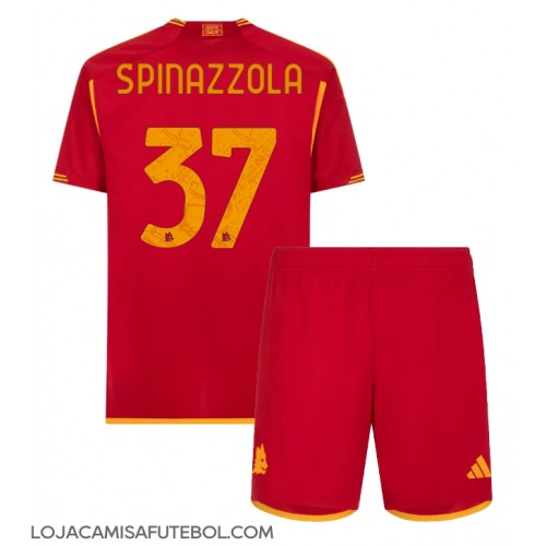 Camisa de Futebol AS Roma Leonardo Spinazzola #37 Equipamento Principal Infantil 2023-24 Manga Curta (+ Calças curtas)